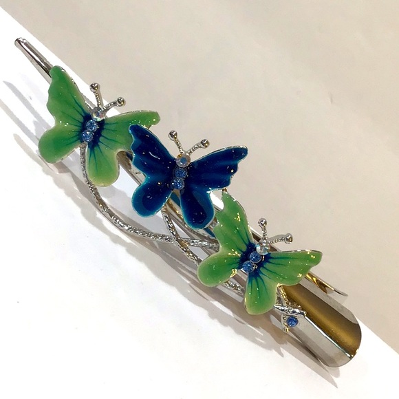 BIG blue & green Butterflies hair clip - Picture 1 of 4